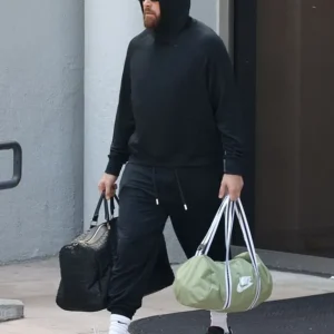 Travis Kelce looked glum as he stepped out of the team hotel in Los Angeles